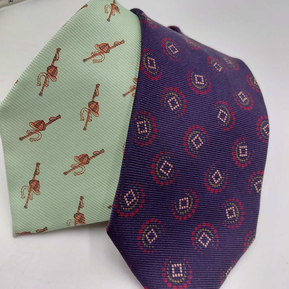 ERMENEGILDO ZEGNA Mens 100% Silk Necktie Lot 2 ITALY Polo Gear Rare Geometric